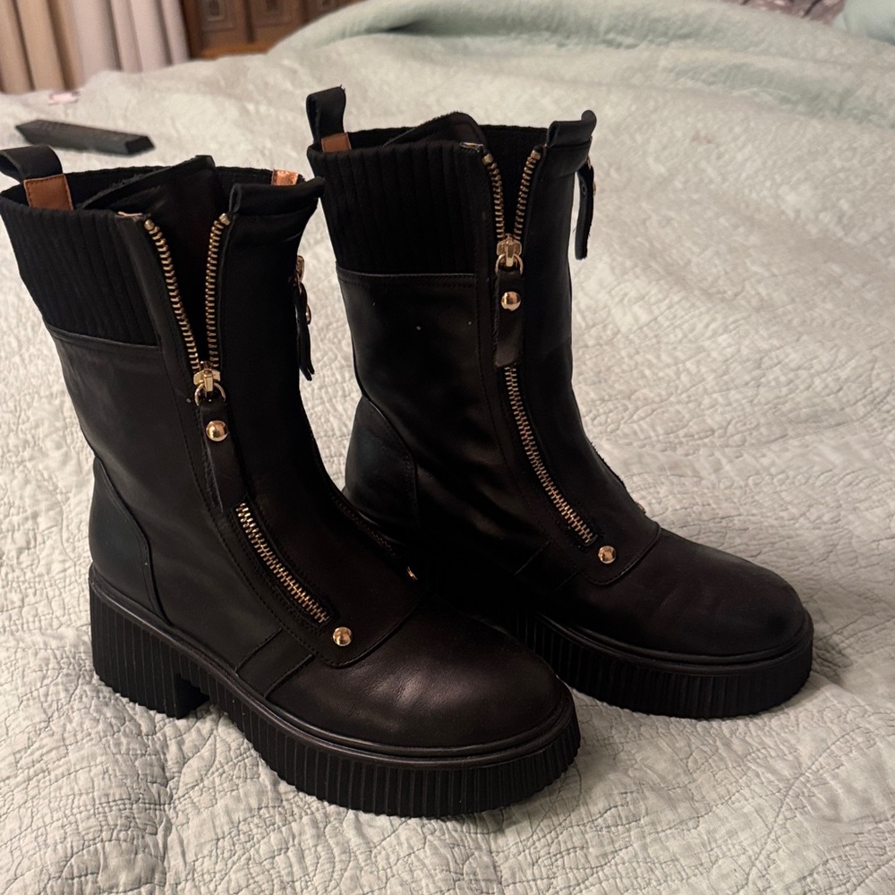 Belle and bloom Sleek Black Combat Boots with Gold Accents